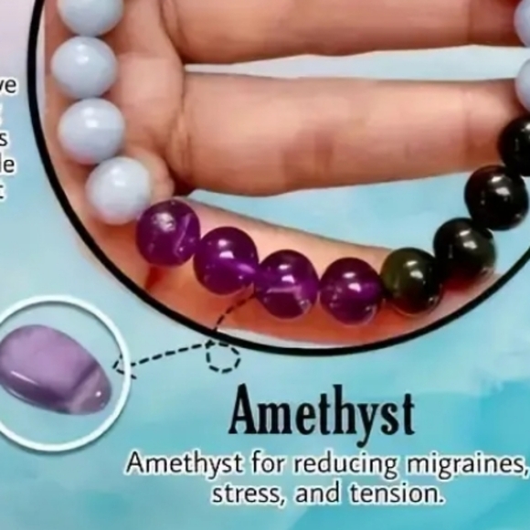 PAIN RELIEF Natural Stone Bracelet ~ Amethyst, Rainbow Obsidian, Angelite - Picture 7 of 11